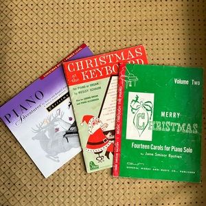 3 pre-loved, basic books of easy student Christmas Music for the piano